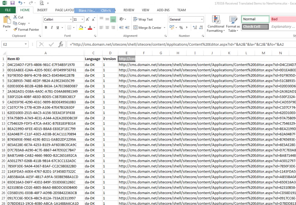 Sitecore Content Editor Direct Url in Excel